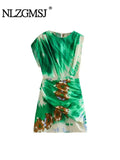 Yidouxian TRAF 2023 Woman Chic Printed Mini Dress Fashion Sleeveless Vintage Pleated Spring Summer Casual Elegant Slim Dresses