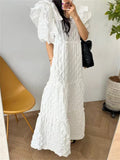 Yidouxian New Summer Fashion Women Pullover Ruffes Dress Casual Loose Office Long Dress Modis Ladies Womens White Long Dresses