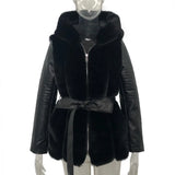 Yidouxian New Fur Coat Women's Belt Hooded Solid Zipper Jacket Coat Women's Wear