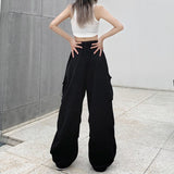 Yidouxian Spring Summer Baggy Cargo Pants Women Casual Big Pocket Sweatpants Korean Style Wide Leg Joggers For Women