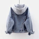 Yidouxian 2023 New Hooded Jean jacket Women's Short Fashion Large Pocket Jacket Casual Top