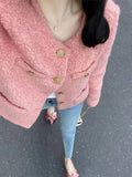 Yidouxian Winter 2023 Short Jacket Coat Women Pink Coats Womens Korean Office Ladies Fluffy Coat Warm Outerwear Woman Jackets