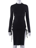 yidouxian Long Sleeve Bandage Slit Bodycon Mini Dress Women Sexy Party Club Evening Black Dresses 2023 Spring Wholesale Items 911