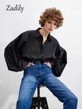 yidouxian 2023 Spring Vintage Lantern Long Sleeve Women White Shirt Office Lady Button Up Solid Woman Tunic Blouse Female Clothing