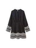 Yidouxian TRAF Embroidery Long Sleeve Spliced Dress Women Round Neck Bodycon Autumn Lace Up Party Dresses 2023 Female Streetwear
