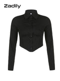 yidouxian Sexy Long Sleeve White ZA Shirt Women Button Up Y2K Crop Tops Street Style 2023 Summer Party Y2K Female Clothing Blouse