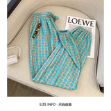 yidouxian Women Vintage Pants Hit Green Plaid Leggings Women&#39;s Spring Autumn Loose High Street High Waist Harlan Sweatpants Trousers