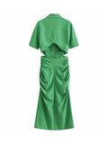 Yidouxian ZBZA Women 2023 Shirt Dress Women Waist Cut-out Midi Dress Fashion Design Sexy Elegant Femme Vestidos 202307