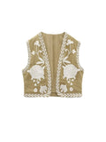 Yidouxian TRAF Embroidered Open Waistcoats Women Cotton Basicos Femme Vests Women Sexy Cropped Tops Women Sleeveless Coats