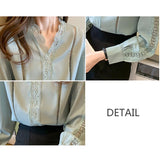 yidouxian Casual Lace Chiffon Shirt Women Slim Long Sleeve V-neck Woman Blouse Fashion Spring Solid Tops Office Lady Clothes 25011