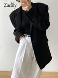 yidouxian 2023 Autum Oversize Full Sleeve Gray Women Blazer Office Lady Solid Suit Blazers Work Winter Female Clothing Jackets Coat