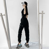 Yidouxian Spring Summer Cargo Women's Pants Punk Black Female Joggers Streetwear Harem Ankle-Length Trousers with chain