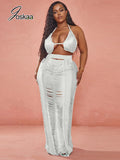 Yidouxian Solid Bikini Tops and Hollow Out See Through Long Skirts Two Piece Sets Womens Outfits Summer 2023 Sexy Holiday Beachwear