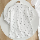 Yidouxian Spring Summer Double Layer Cotton White Shirts Female 3/4 Batwing Sleeve Tops Turn Down Collar Dot Print Loose BlouseT34740C