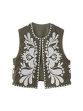 Yidouxian TRAF Embroidered Vests Top Women Vest 2023 Summer Loose Waistcoat Ladies Cardigan Outwear Top Sleeveless Tops Chic Tank