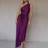 Yidouxian Pleat Midi Dress Women Elegant Waist cutout Satin Prom Dresses Chic Lady Robe Female Party Clothing 2023 Summer New