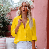 yidouxian Cotton Blouse Women Long Sleeve Button Up Shirt Women Lapel Loose Blouses Elegant Solid Office Shirts Tops Fashion 20026