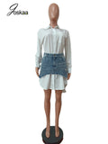 Yidouxian Solid Lapel Long Sleeve Single Breasted Shirt Dress and Irregular Denim Skirt Two Piece Set Women 2023 Cute Street Outfit