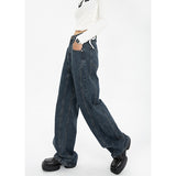 yidouxian Women&#39;s Vintage Straight Streetwear Pants American 3XL Size Jeans Fashion High Waist Loose Casual Y2k Wide Leg Denim Trousers