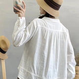 Yidouxian 2023 New Women Cotton White Shirts Multi Buttons Full Sleeve Pockets Loose Blouse Casual Basic Tops Spring T36304JC