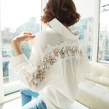 Yidouxian Collar Cotton White Blouse Shirts Women Embroidery Floral Hollow Out Sexy Female Shirt Tops Loose Casual Blouses 1310