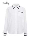 yidouxian 2023 Spring Office Lady Patchwork Long Sleeve Women White Basic Shirt Korea Style Button Up Woman Blouse Work Female Tops