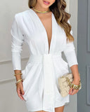 Yidouxian Deep V Long Sleeve Wrapped Dress