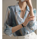 Yidouxian Elegant Chiffon Blouse Women Tops Long Sleeve Vintage Satin Blouses Women Fashion Autumn Casual Loose Silk Shirt 21808