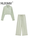 Yidouxian TRAF 2023 Women 2 Pieces Sets Fashion Striped Shirt Tops + High Waist Wide Leg Long Pants Summer Causal Sets