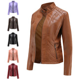 Yidouxian and Winter New Casual Leather Clothing Women's Simple Thin Coat Long Sleeve Motorcycle Jacket Women's Clothing