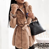 Yidouxian New Fur Coat Women's Belt Hooded Solid Zipper Jacket Coat Women's Wear