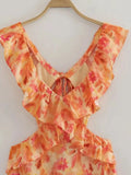 Yidouxian TRAF Summer Elegant Dress Casual Strap Ruffles Tassel Printing Slim LongSling Backless Dress For Women