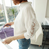 Yidouxian Collar Cotton White Blouse Shirts Women Embroidery Floral Hollow Out Sexy Female Shirt Tops Loose Casual Blouses 1310