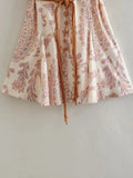 Yidouxian TRAF Women Printed Dress 2023 Summer Resort Style Belted Bow Decoration Halter Sleeveless Dress