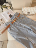 yidouxian Women Autumn Design Sense Heavy Bead Nail Bead Hollowed Out Baggy Denim Straight Pants Personality High Waist Jeans Feamle