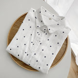 Yidouxian Spring Summer Double Layer Cotton White Shirts Female 3/4 Batwing Sleeve Tops Turn Down Collar Dot Print Loose BlouseT34740C