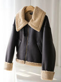 Yidouxian Winter 2023 Women Jacket Coats Faux Shearling Sheepskin Coat Retro Motorcycle Jacket Fleece Woman Jackets Outerwear Tops