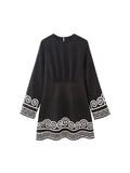 Yidouxian TRAF Embroidery Long Sleeve Spliced Dress Women Round Neck Bodycon Autumn Lace Up Party Dresses 2023 Female Streetwear