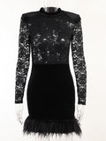 yidouxian Sleeve Bodycon Lace Mesh See Through Mini Dress Women Elegant Party Evening Dresses 2023 Spring Autumn Ladies Black Clothes