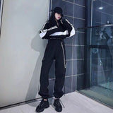 Yidouxian Spring Summer Cargo Women Pants Punk Black Female Joggers Hip Hop Harem Ankle-Length Trousers With Chain