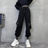 Yidouxian Spring Summer Cargo Women's Pants Punk Black Female Joggers Streetwear Harem Ankle-Length Trousers