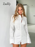 yidouxian 2023 Spring Office Lady Long Sleeve Women Shirt Dress Korea Style Bodycone White Button Up Work Woman Mini Dresses