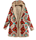 Yidouxian Winter New Women's Cotton Hemp Printed Hooded Sweater Warm Plush Coat