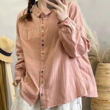 Yidouxian 2023 New Women Cotton White Shirts Multi Buttons Full Sleeve Pockets Loose Blouse Casual Basic Tops Spring T36304JC