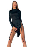 yidouxian Long Sleeve Bandage Slit Bodycon Mini Dress Women Sexy Party Club Evening Black Dresses 2023 Spring Wholesale Items 911