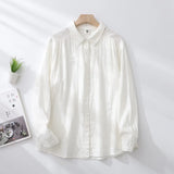 Yidouxian Spring Women Double-layer Cotton Shirts Solid Full Sleeve Pleated Loose Solid Casual Soft Blouse Office Lady Work T34408X