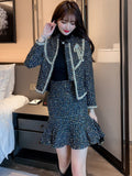 Yidouxian 2023 High Quality Women Autumn Winter 2 Piece Sets Lady Fashion Elegant Slim Woolen Coat Skirt Two-piece Suit Tweed Sets