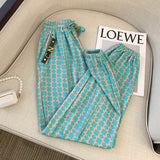 yidouxian Women Vintage Pants Hit Green Plaid Leggings Women&#39;s Spring Autumn Loose High Street High Waist Harlan Sweatpants Trousers