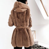 Yidouxian New Fur Coat Women's Belt Hooded Solid Zipper Jacket Coat Women's Wear