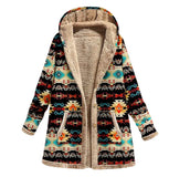 Yidouxian Winter New Women's Cotton Hemp Printed Hooded Sweater Warm Plush Coat